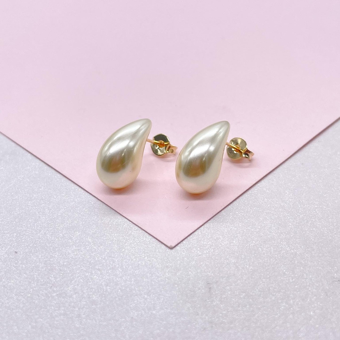 18k Gold Filled Chunky Smooth Pearl Tear Drop Earring