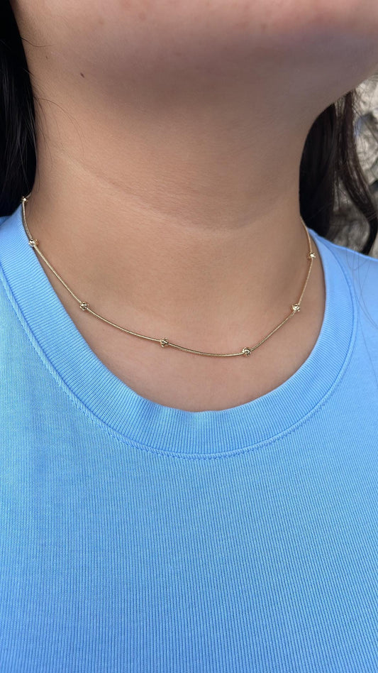 18k Gold Filled 1mm Satellite Snake Chain with Hollow Beads Attached