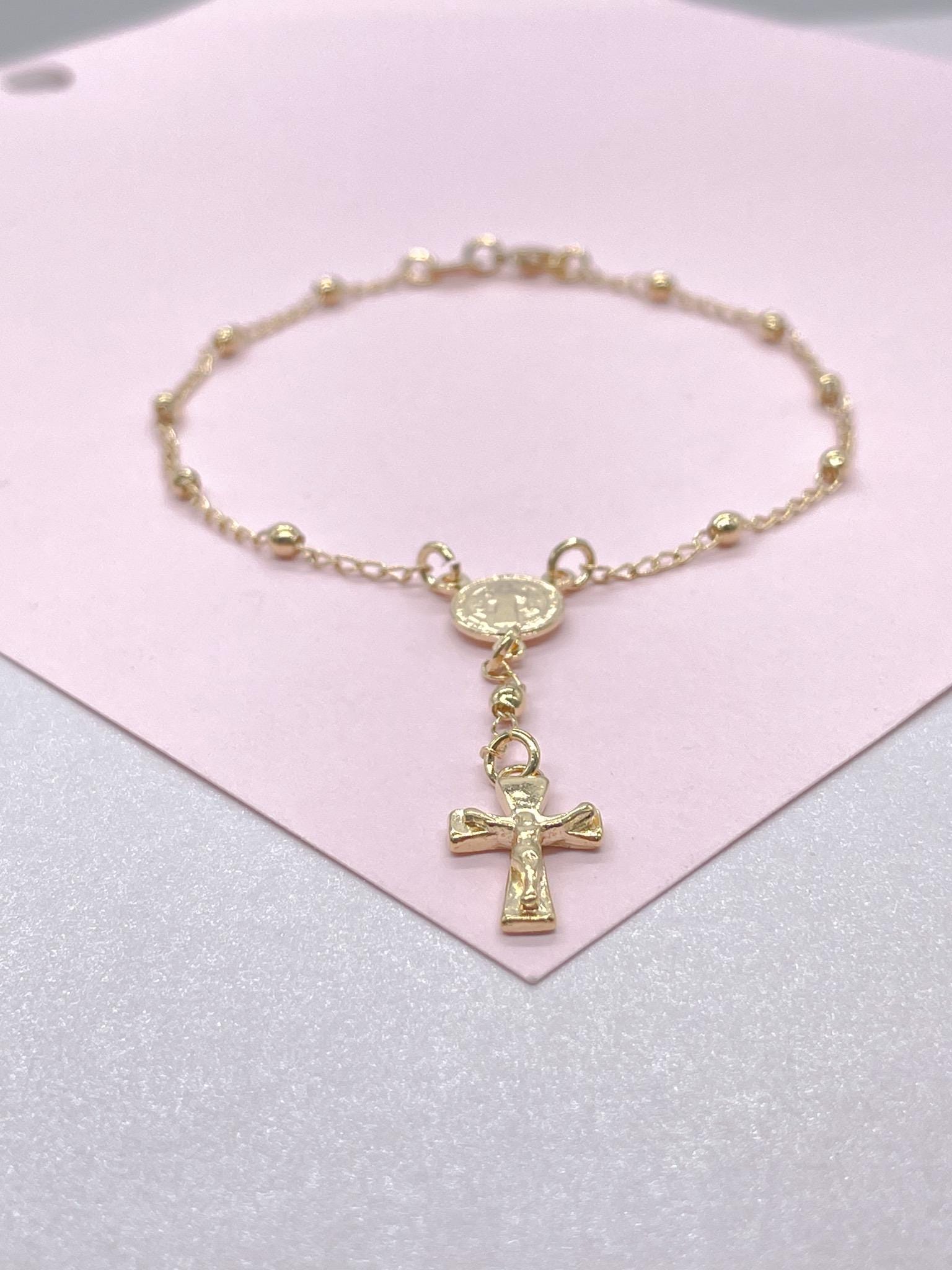 18k Gold Filled Dainty Rosary Bracelet Our Saint Benedict With Victorian Crucifix Detail