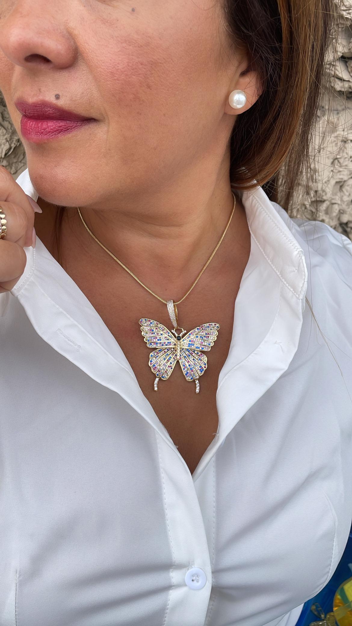 18k Gold Filled Colorful CZ Pave Extra-Large Butterfly Pendant