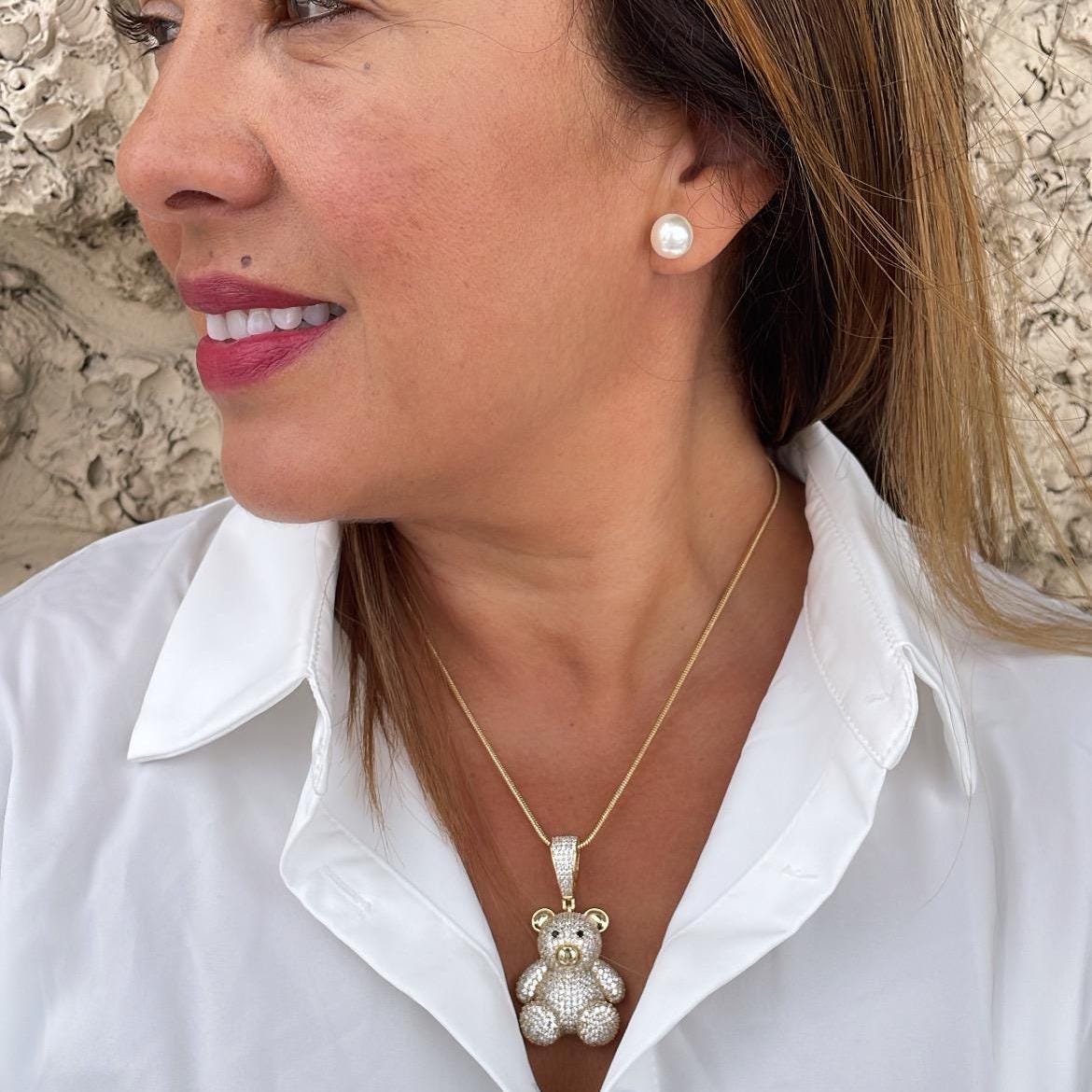 18k Gold Filled Puffy Micro Pavê Bear Pendant