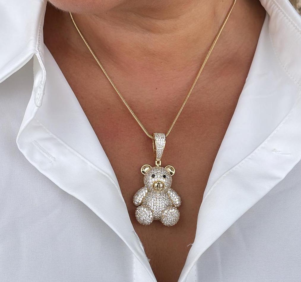 18k Gold Filled Puffy Micro Pavê Bear Pendant