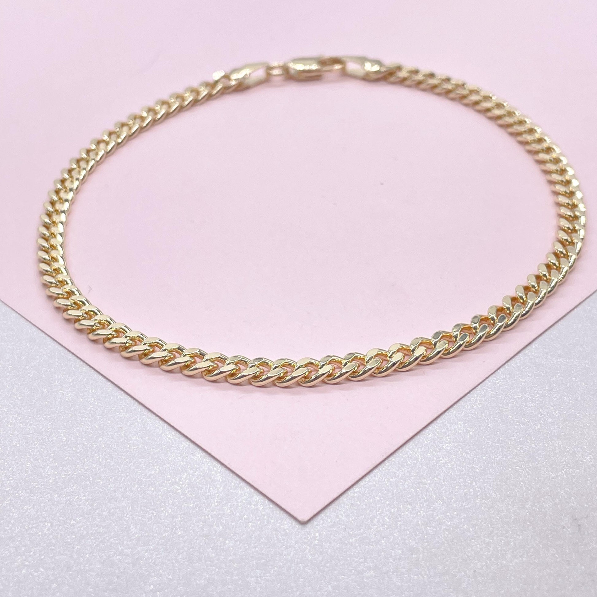 4mm 18k Gold Filled Plain Miami Cuban Link Anklet, Curb Link, Wholesale