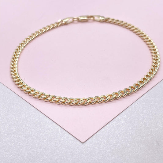 4mm 18k Gold Filled Plain Miami Cuban Link Anklet, Curb Link, Wholesale