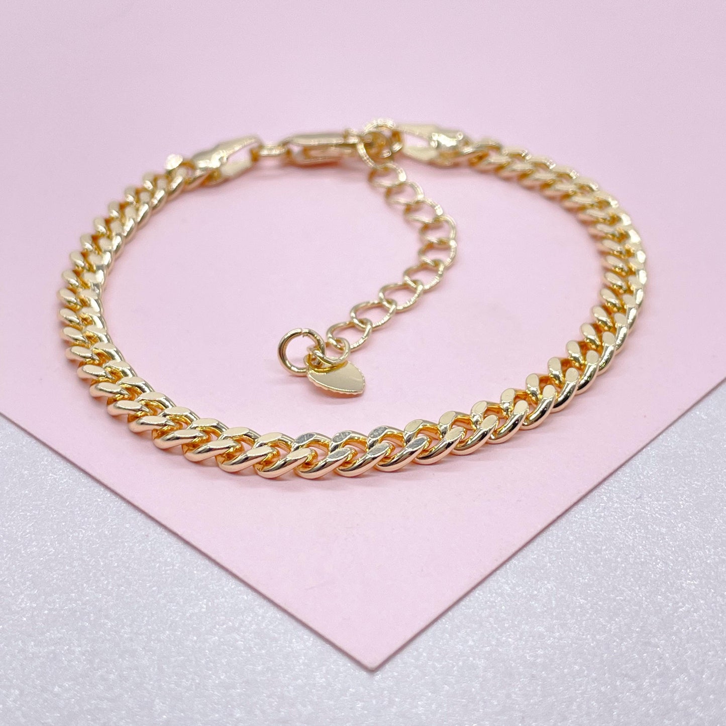 18k Gold Filled 4mm Cuban Link Chain Bracelet, Gold Curb Chain Bracelet, Miami Cuban Bracelet, Cuban Chain Bracelet Women, Gold Bracelet