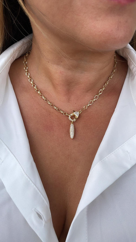 18k Gold Filled Starburst Specialty Chain Choker with CZ Clasp and Bullet Charm