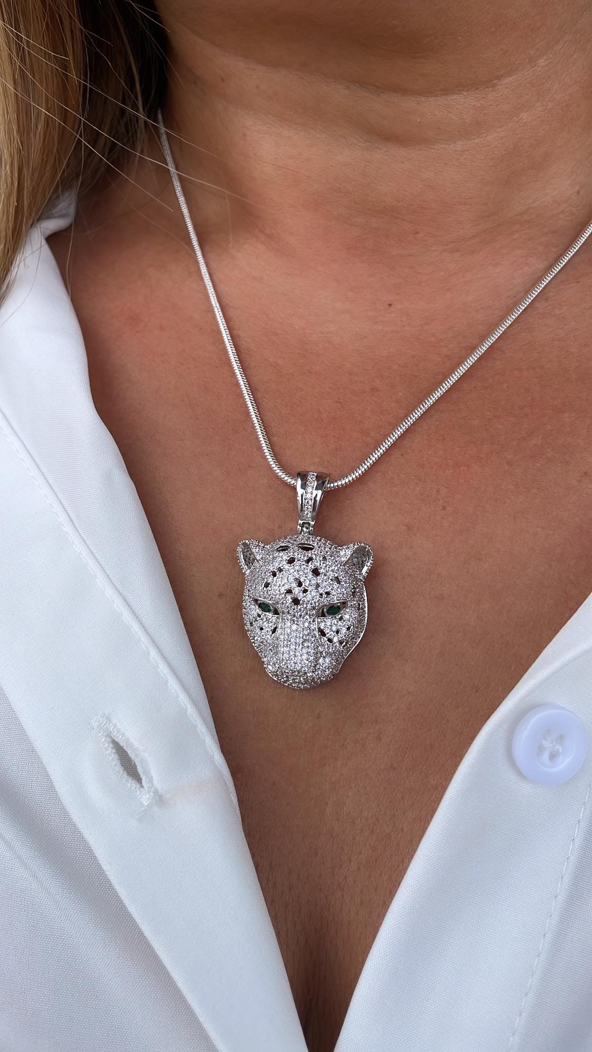 18k Gold Filled Micro Pavê Zirconia Panther Head With Emerald Green Eyes