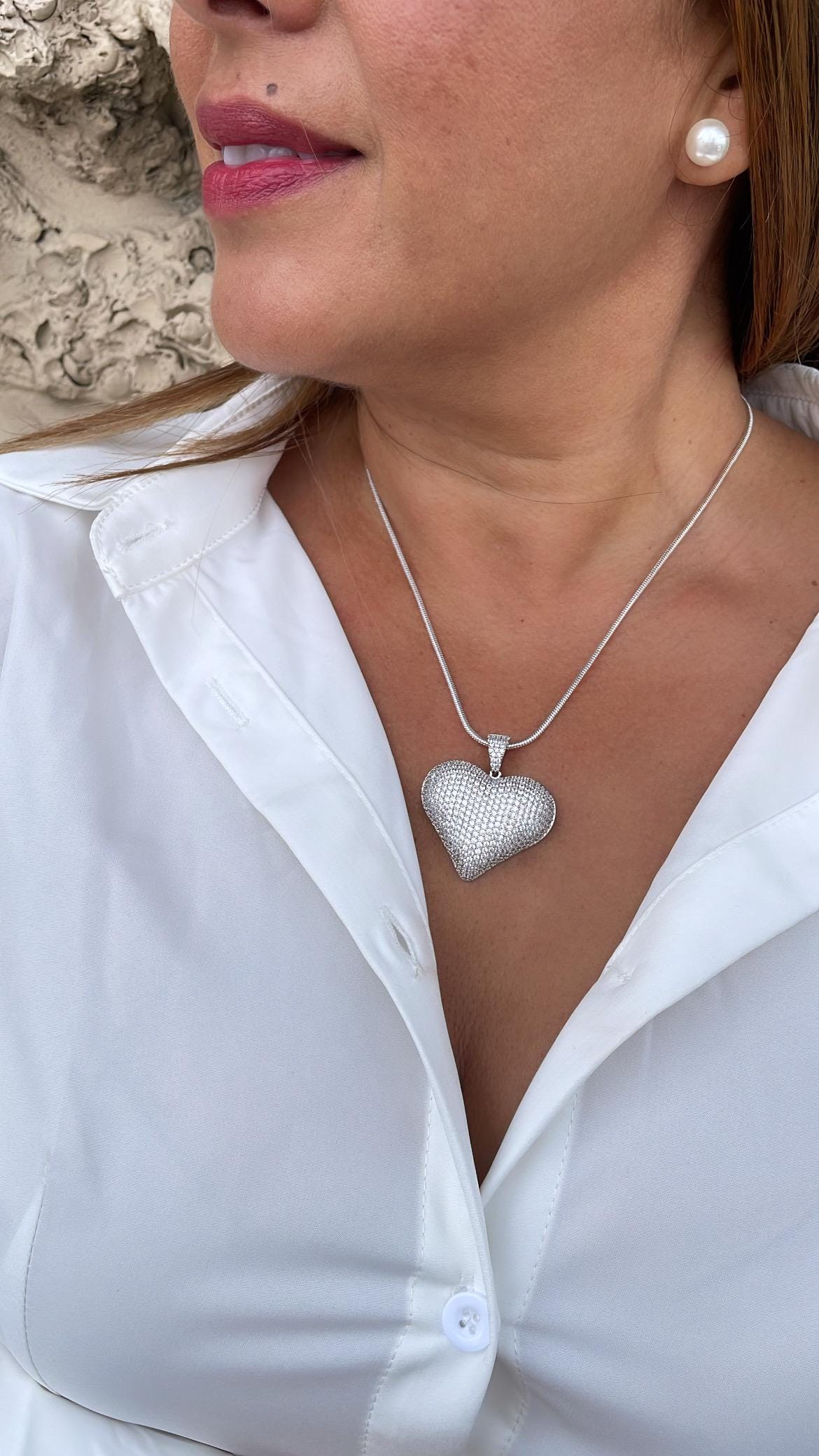 18k Gold Filled CZ Pave Large Puffy Heart Charm Pendant