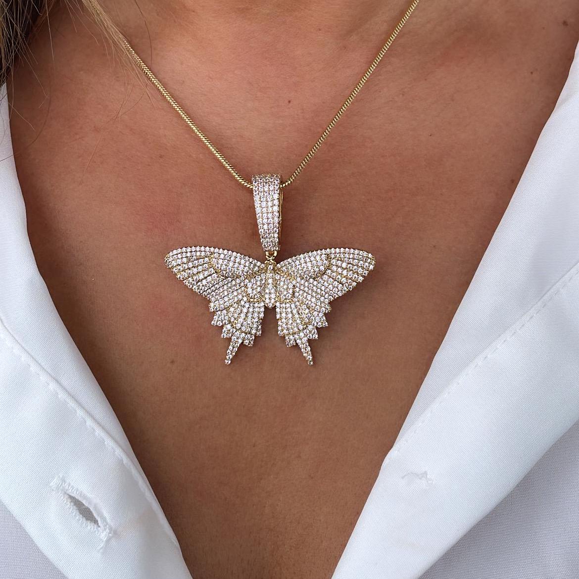 18k Gold Filled CZ Pave Large Butterfly Pendant