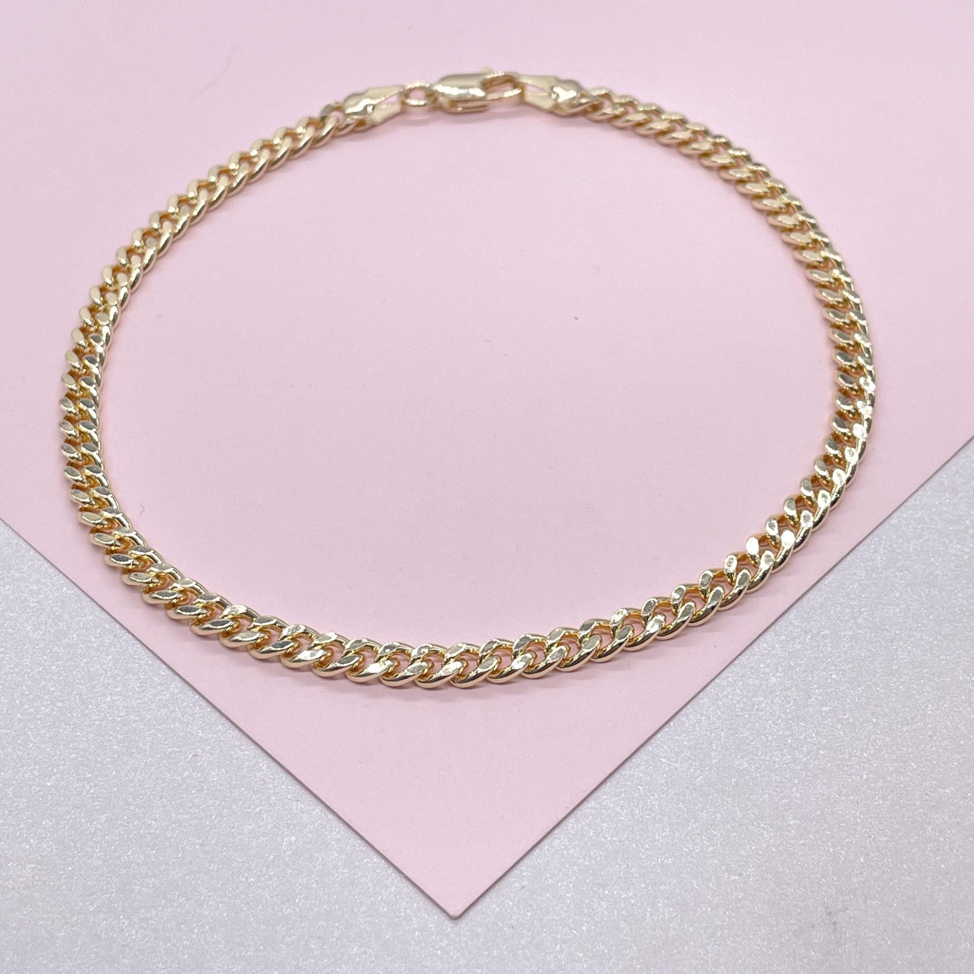 4mm 18k Gold Filled Plain Miami Cuban Link Anklet, Curb Link, Wholesale