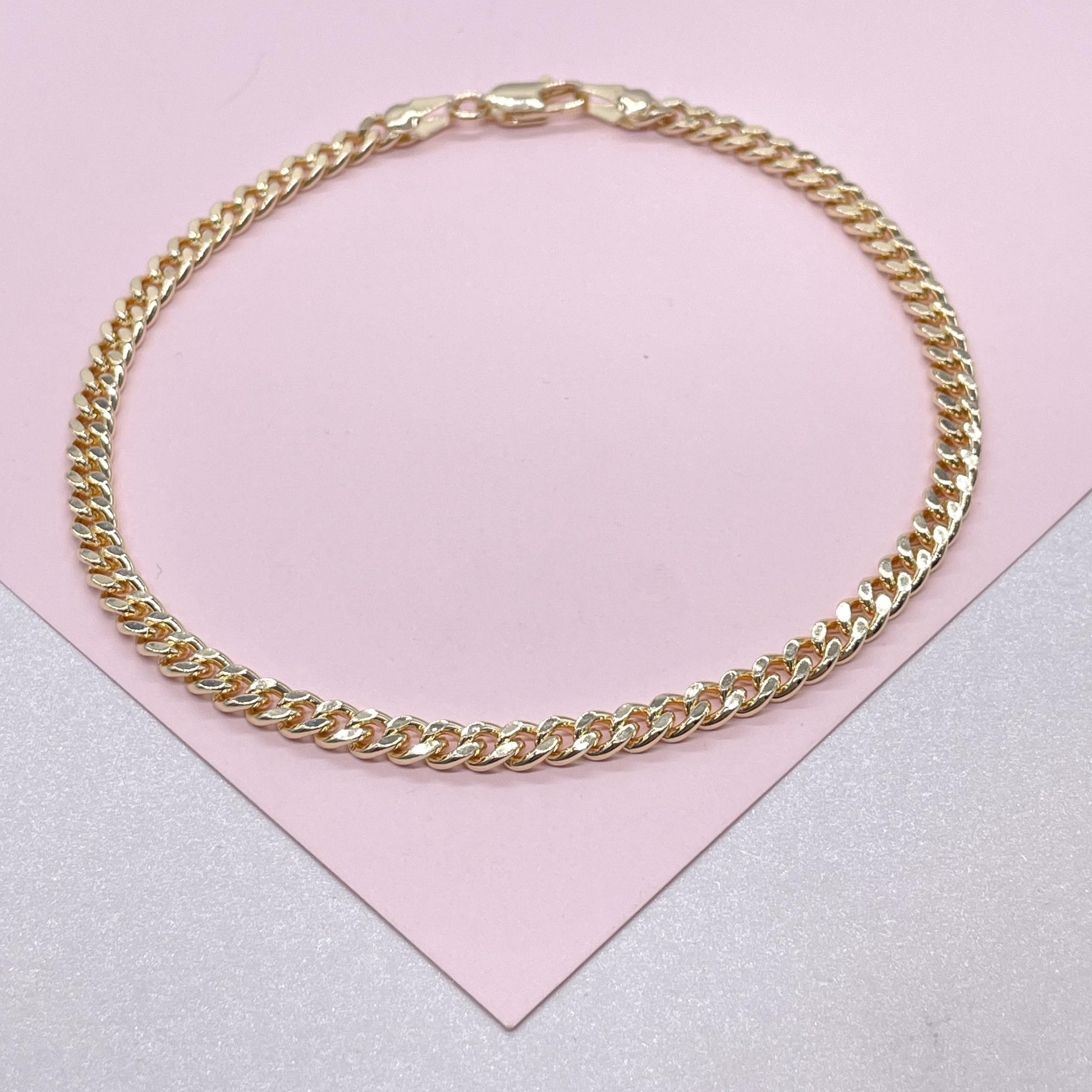 4mm 18k Gold Filled Plain Miami Cuban Link Anklet, Curb Link, Supplies