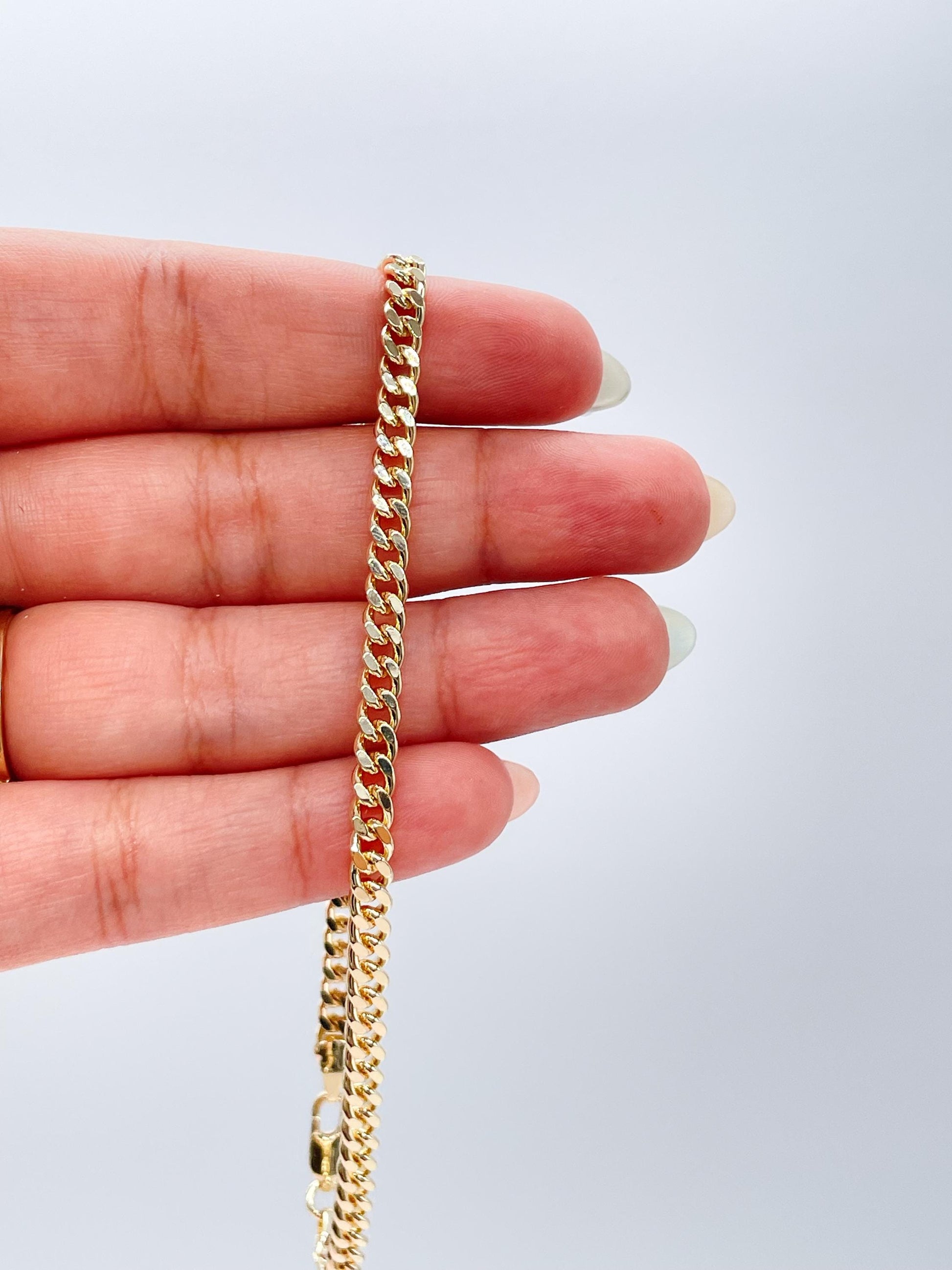 4mm 18k Gold Filled Plain Miami Cuban Link Anklet, Curb Link, Wholesale