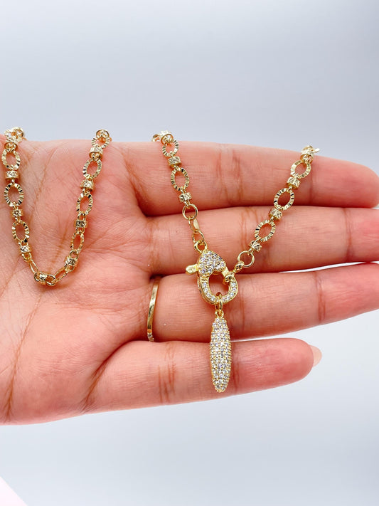 18k Gold Filled Starburst Specialty Chain Choker with CZ Clasp and Bullet Charm