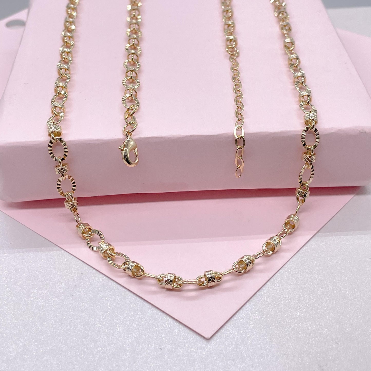 18k Gold Filled 5mm Oval Sunburst Link Necklace