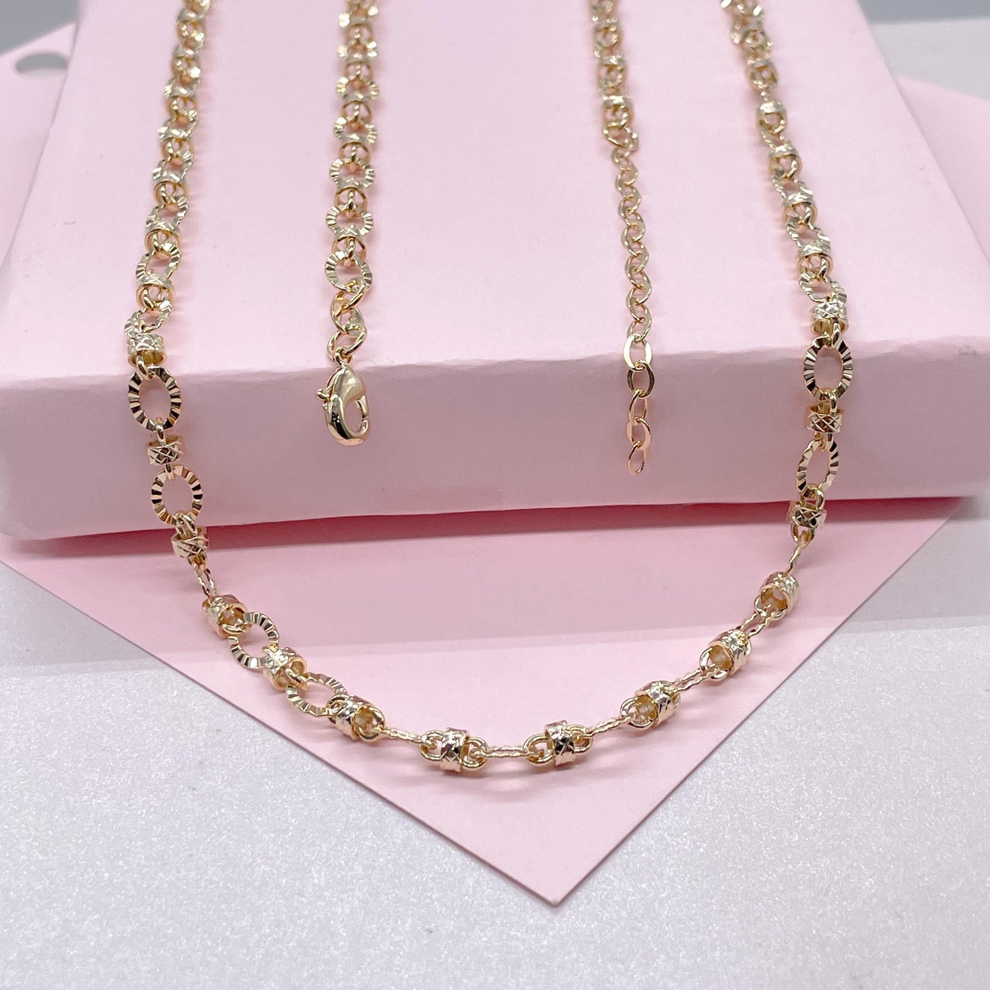18k Gold Filled 5mm Oval Sunburst Link Necklace