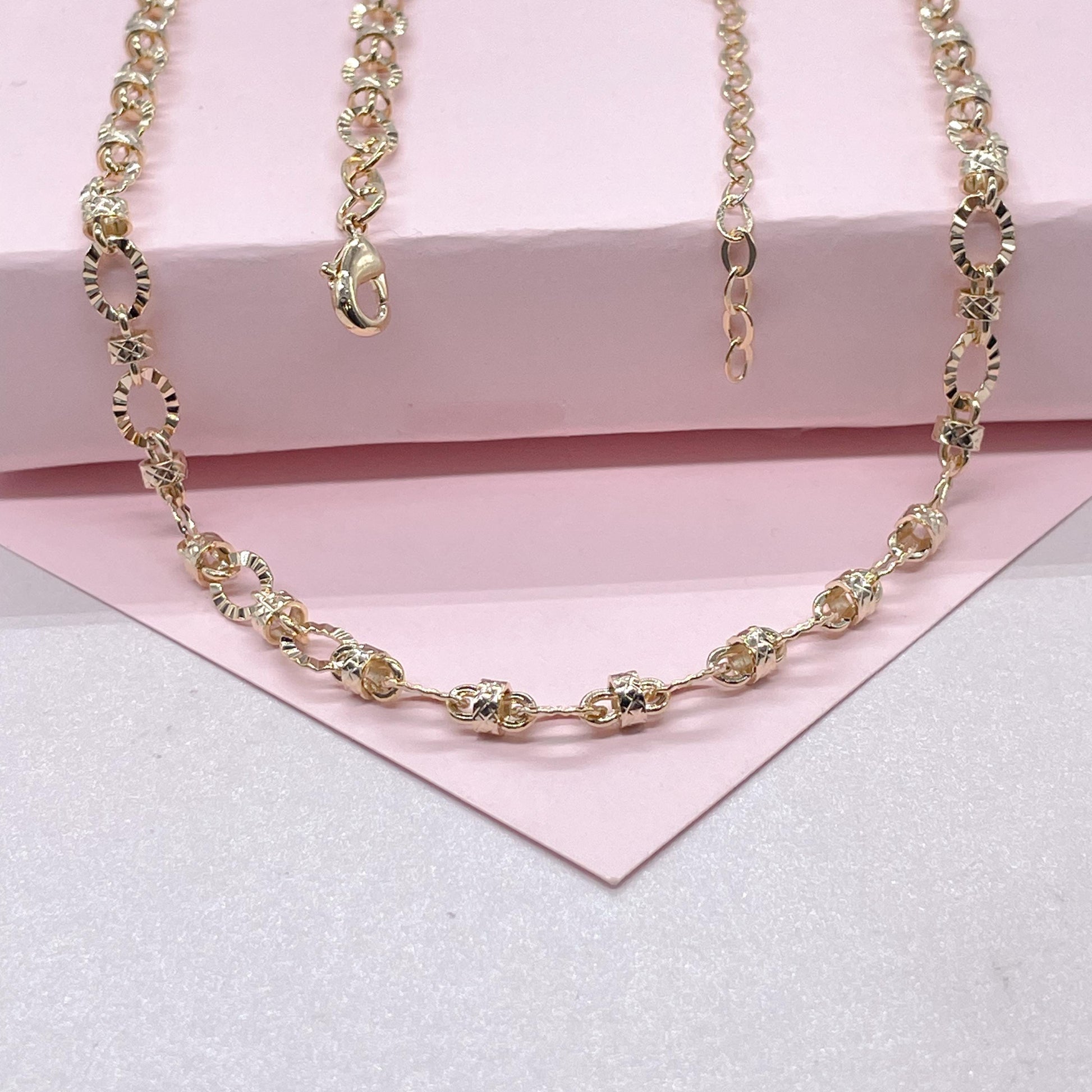 18k Gold Filled 5mm Oval Sunburst Link Necklace