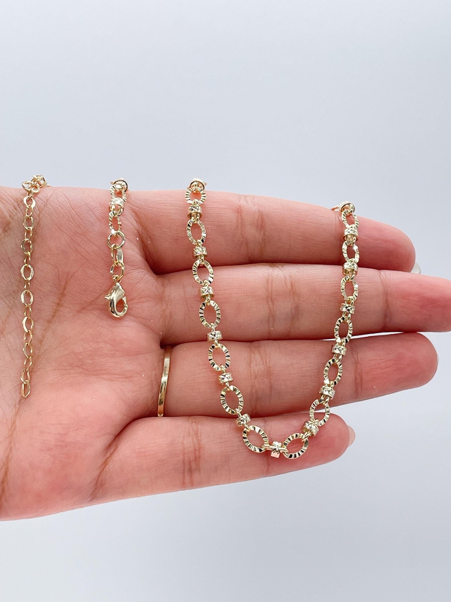 18k Gold Filled 5mm Oval Sunburst Link Necklace