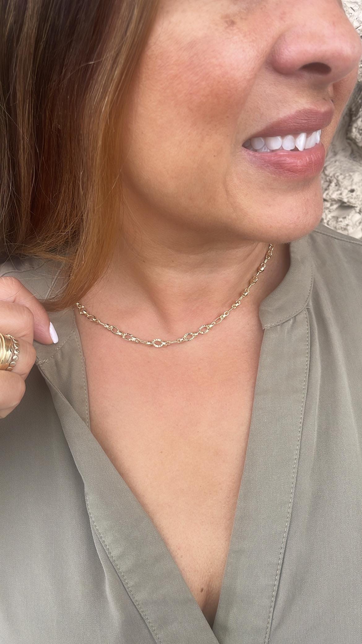 18k Gold Filled 5mm Oval Sunburst Link Necklace