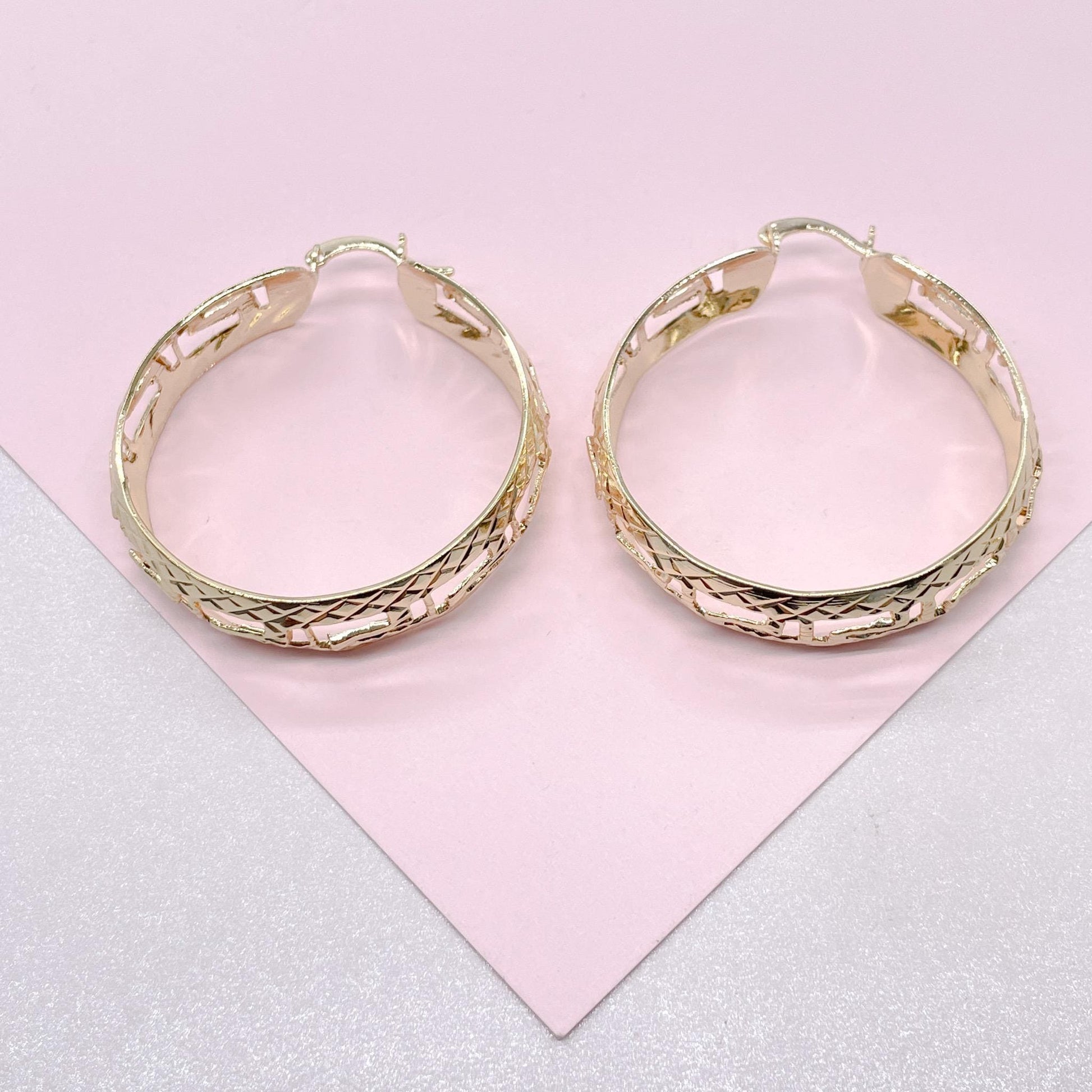 18k Gold Filled Hollow See-Through 9mm Thick Hoop Earrings, Gold Shiny Diamond Cut Hoop Earrings