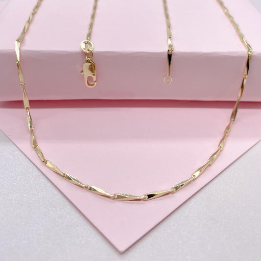 18k Gold Filled 1.5mm 18 Inch Thin Dainty Long Bar Spear Shaped Link Chain