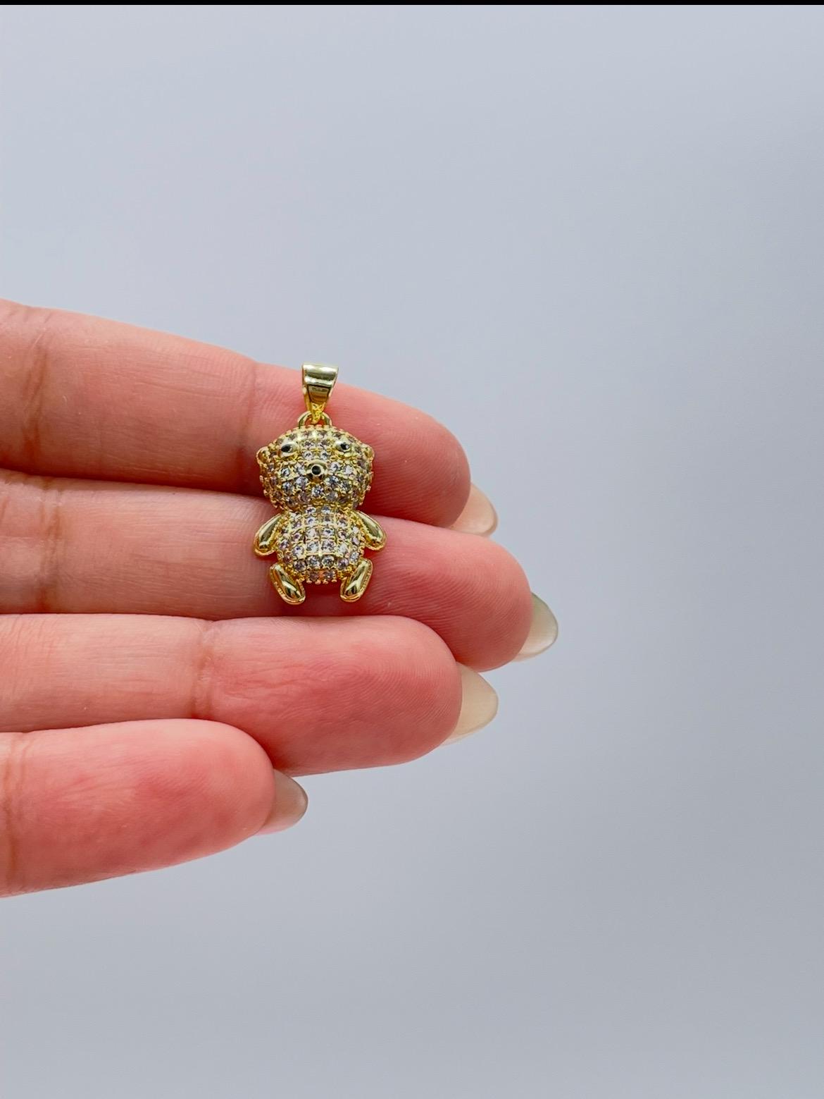 18k Gold Filled CZ Puffy Baby Bear Charm, For Chains and Jewellery Making