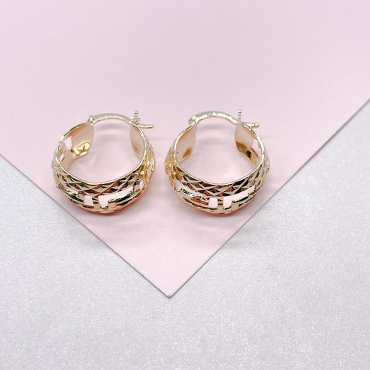 18k Gold Filled Hoop Earrings: Shiny Diamond Cut, 9mm Thick