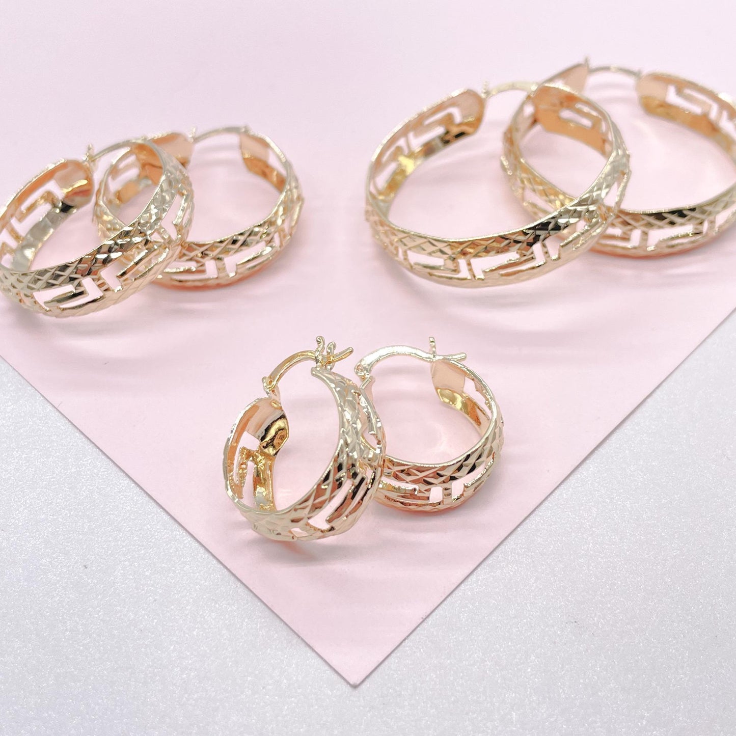 18k Gold Filled Hoop Earrings: Shiny Diamond Cut, 9mm Thick