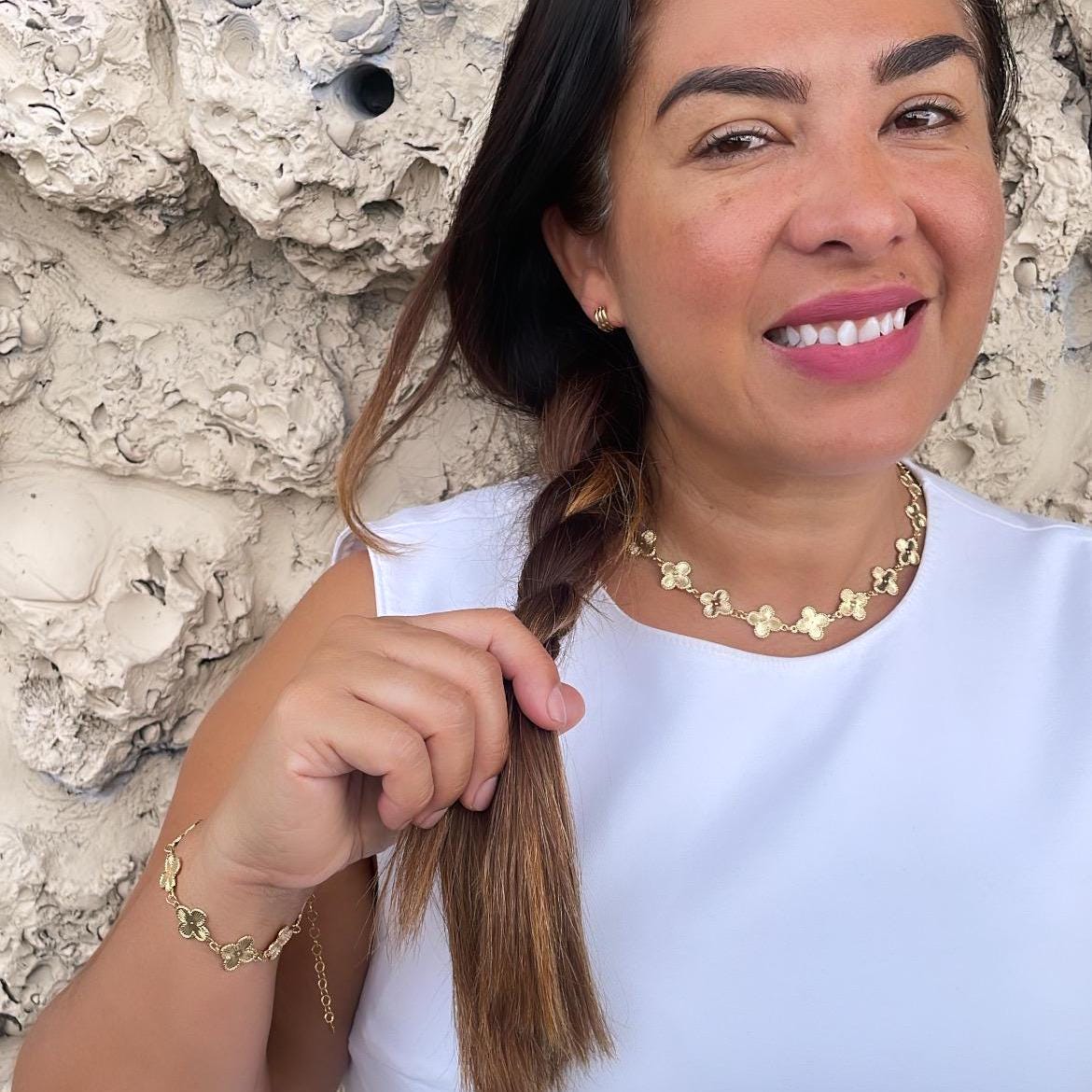 18k Gold Filled Sunburst Flower Charm Link Bracelet