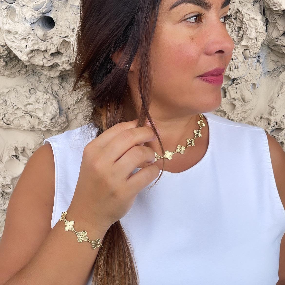 18k Gold Filled Sunburst Flower Charm Link Bracelet