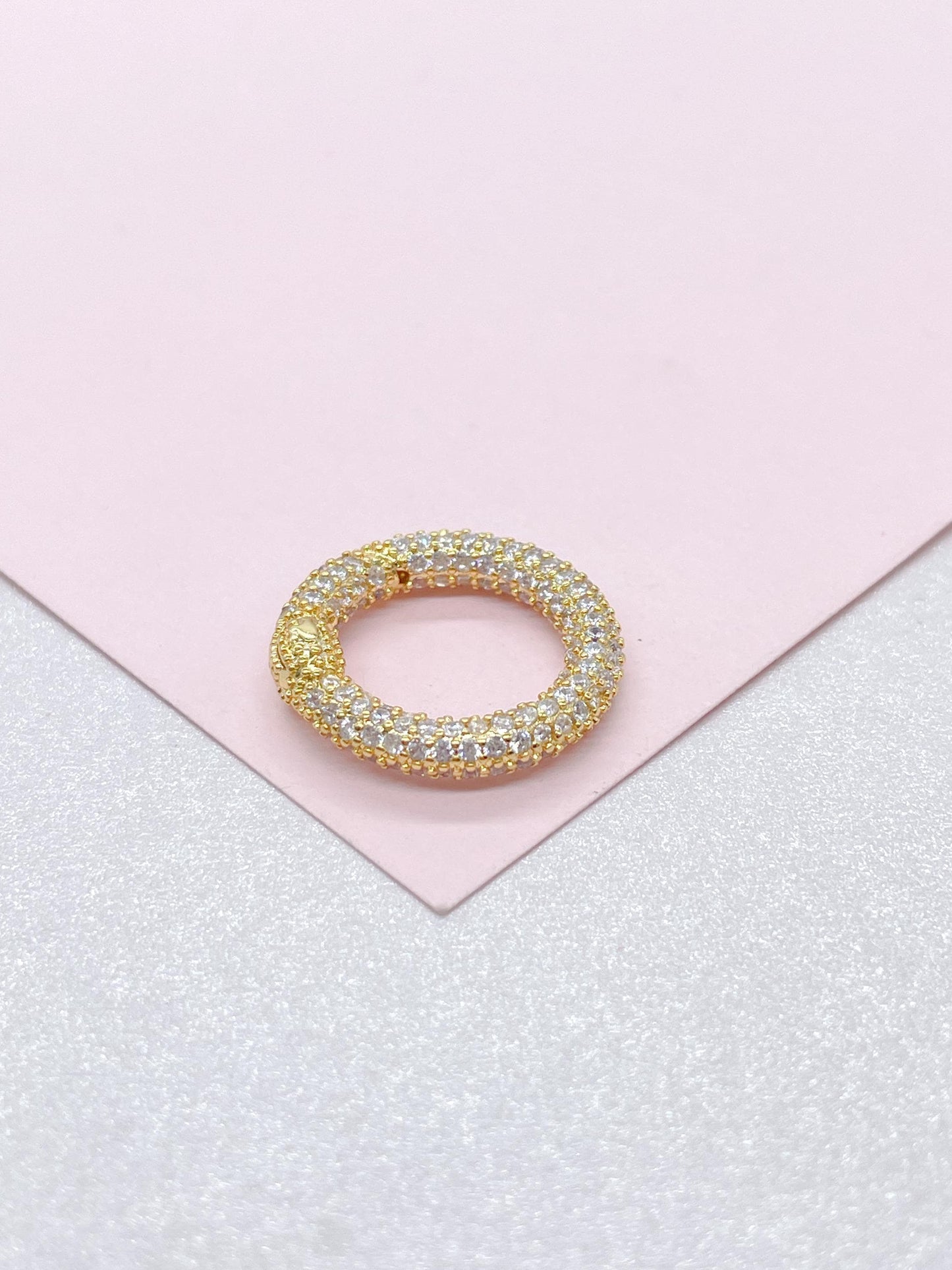 18k Gold Filled Large Circle CZ Carabiner Clasp, for Jewelry making, Jewelry supplies