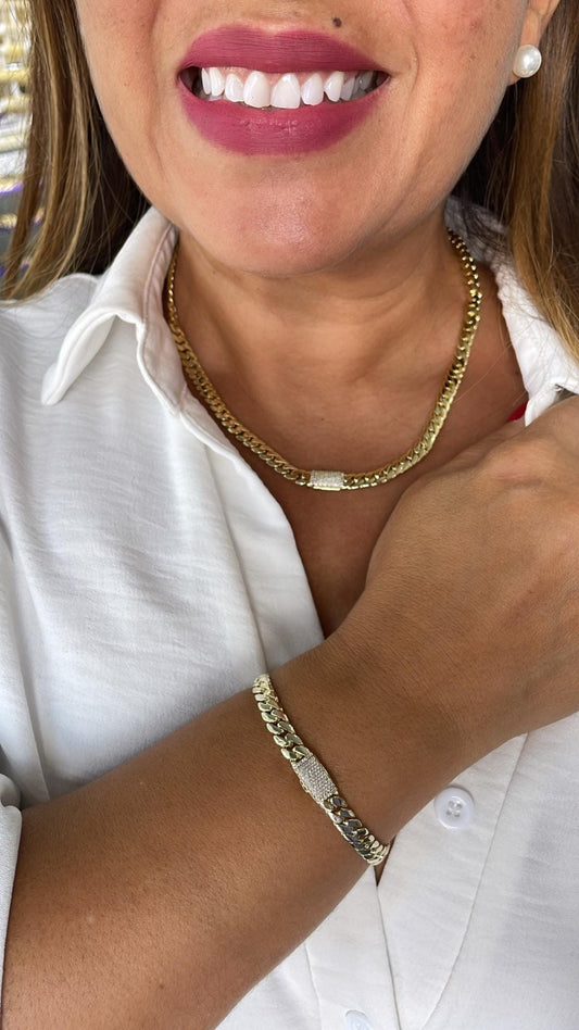 14k Gold Filled Monaco Link Chain Necklace or Bracelet: CZ Pave Clasp