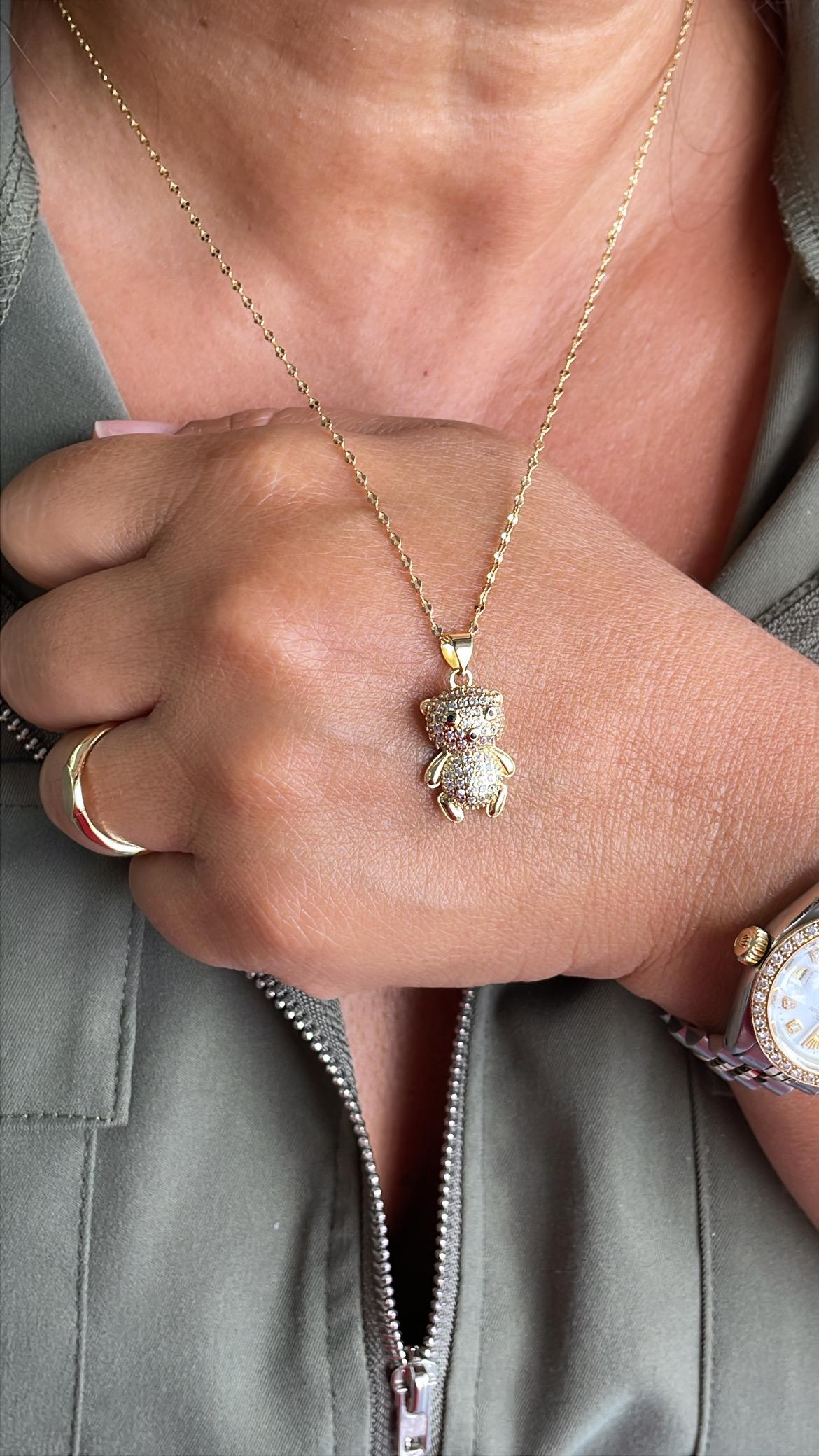 18k Gold Filled CZ Puffy Baby Bear Charm, For Chains and Jewellery Making