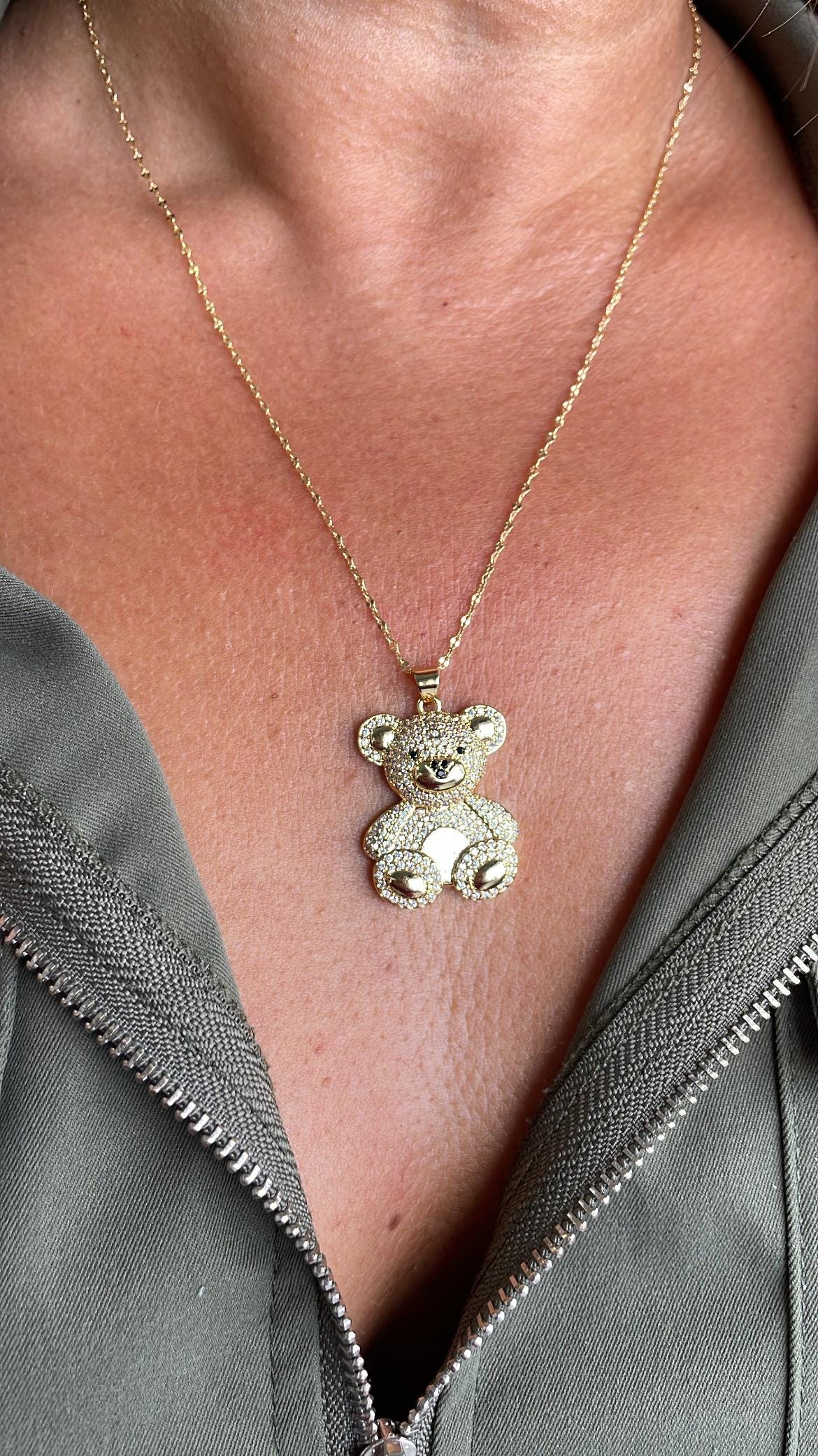 18k Gold Filled Flat, and Puffy CZ Bear Pendant Charm For Jewellery Making Or Necklace