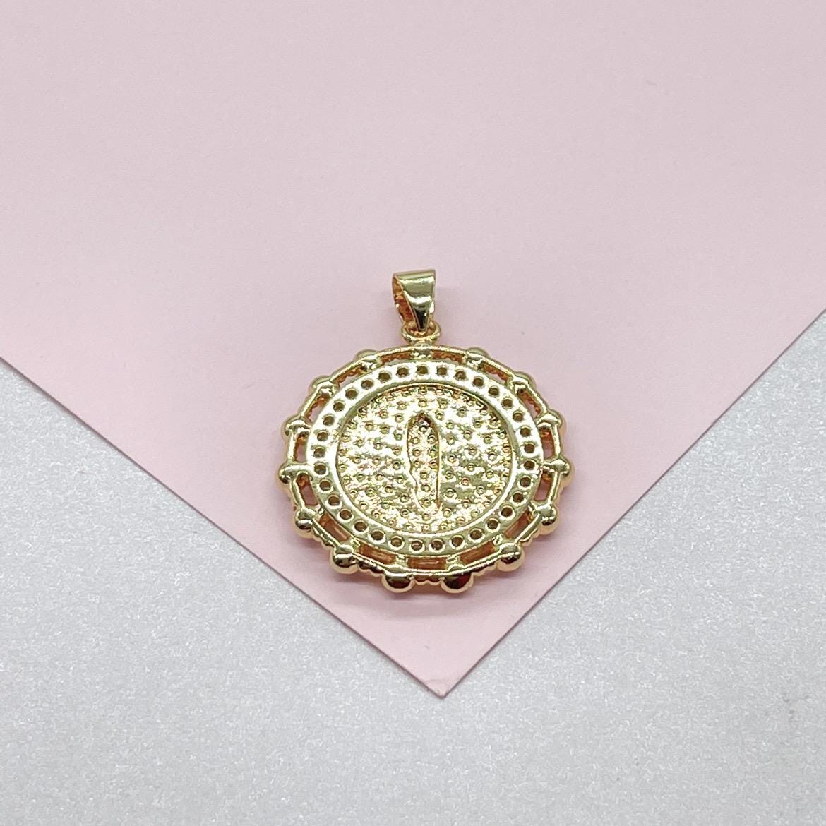 18k Gold Filled Round Virgin Mary Medallion Pendant Crowned with CZ and Round Rice Pearls, Medallion Necklace, Guadalupe Charm