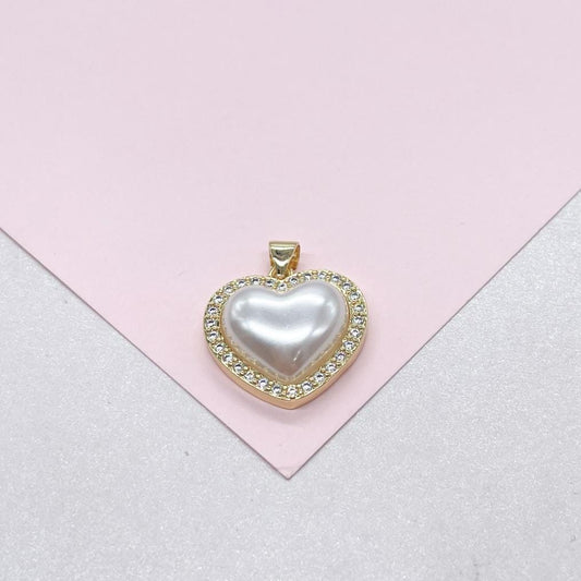 18k Gold Filled Synthetic Pearl Charm Crowned with Pave CZs