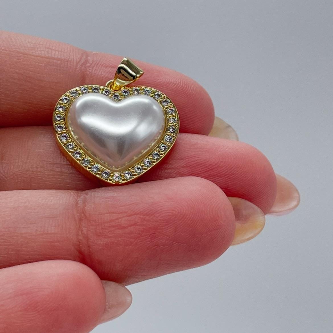 18k Gold Filled Synthetic Pearl Charm Crowned with Pave CZs