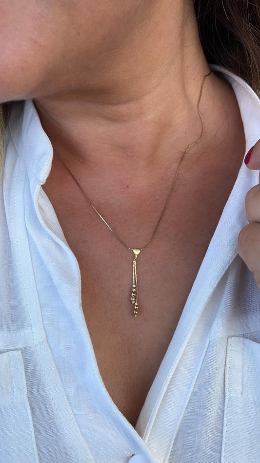 18k Gold Filled Cobra Link Choker with Engraved Tiny Heart and Beads Detail