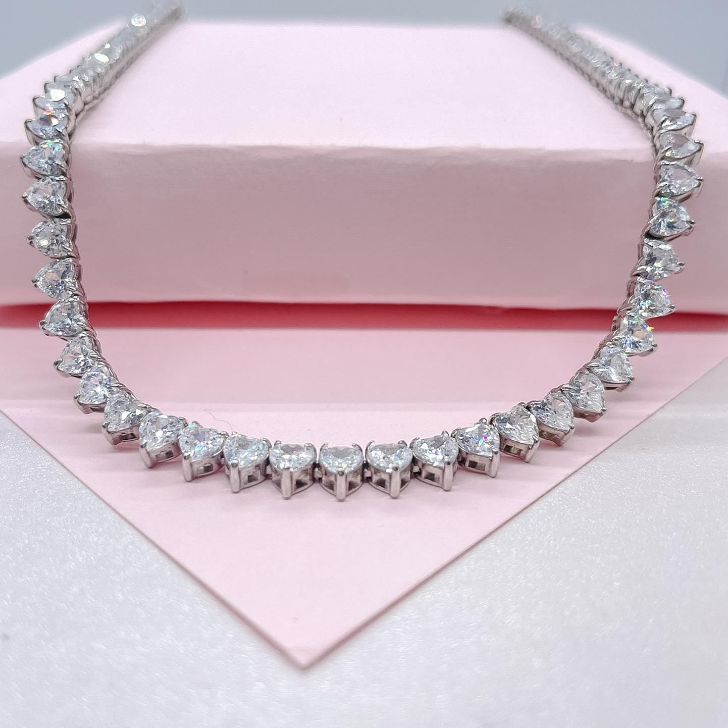 Silver Filled 5mm Heart Shaped Tennis Necklace with Bayonet Clasp