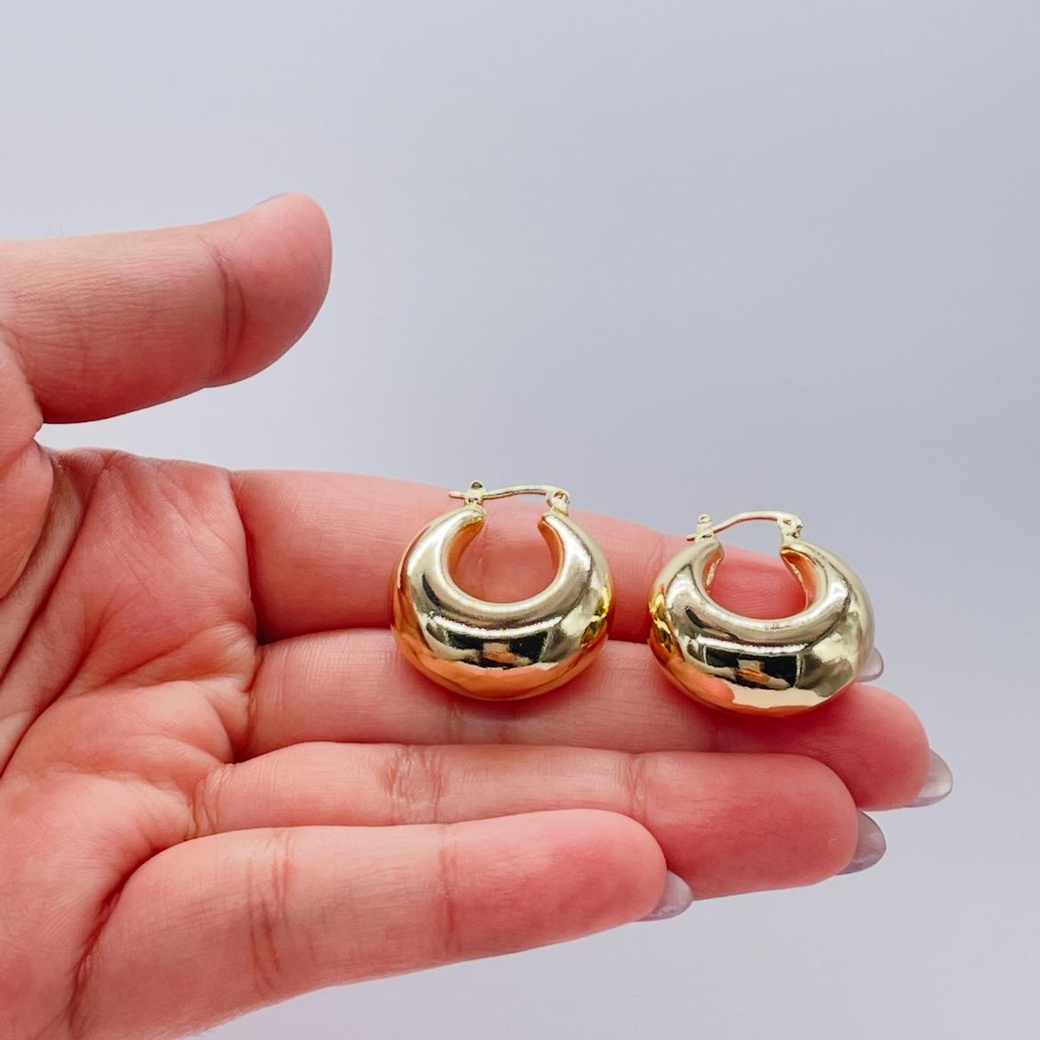 18k Gold Filled Chunky Puffy Smooth Dome Hoop Earring