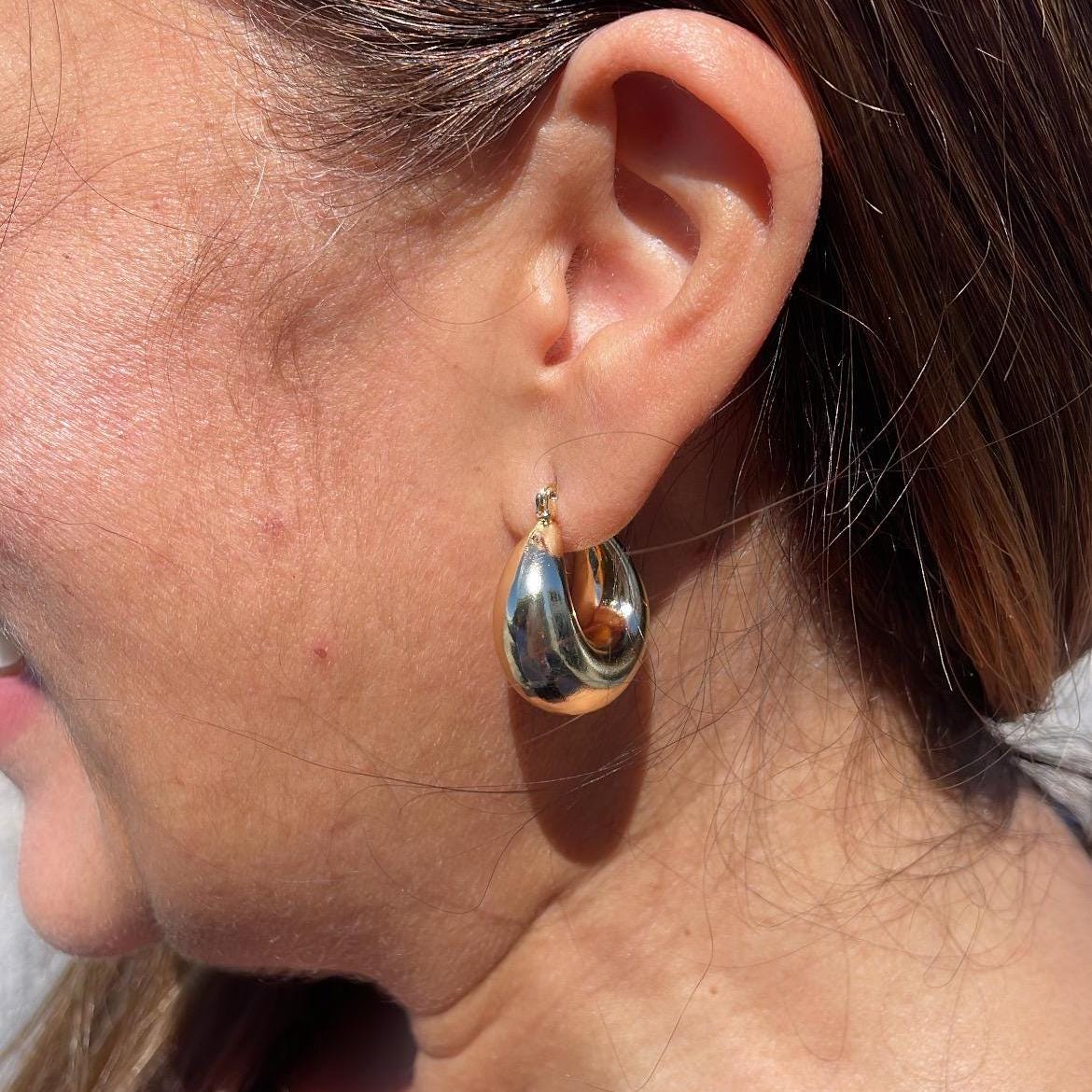 18k Gold Filled Chunky Puffy Smooth Dome Hoop Earring