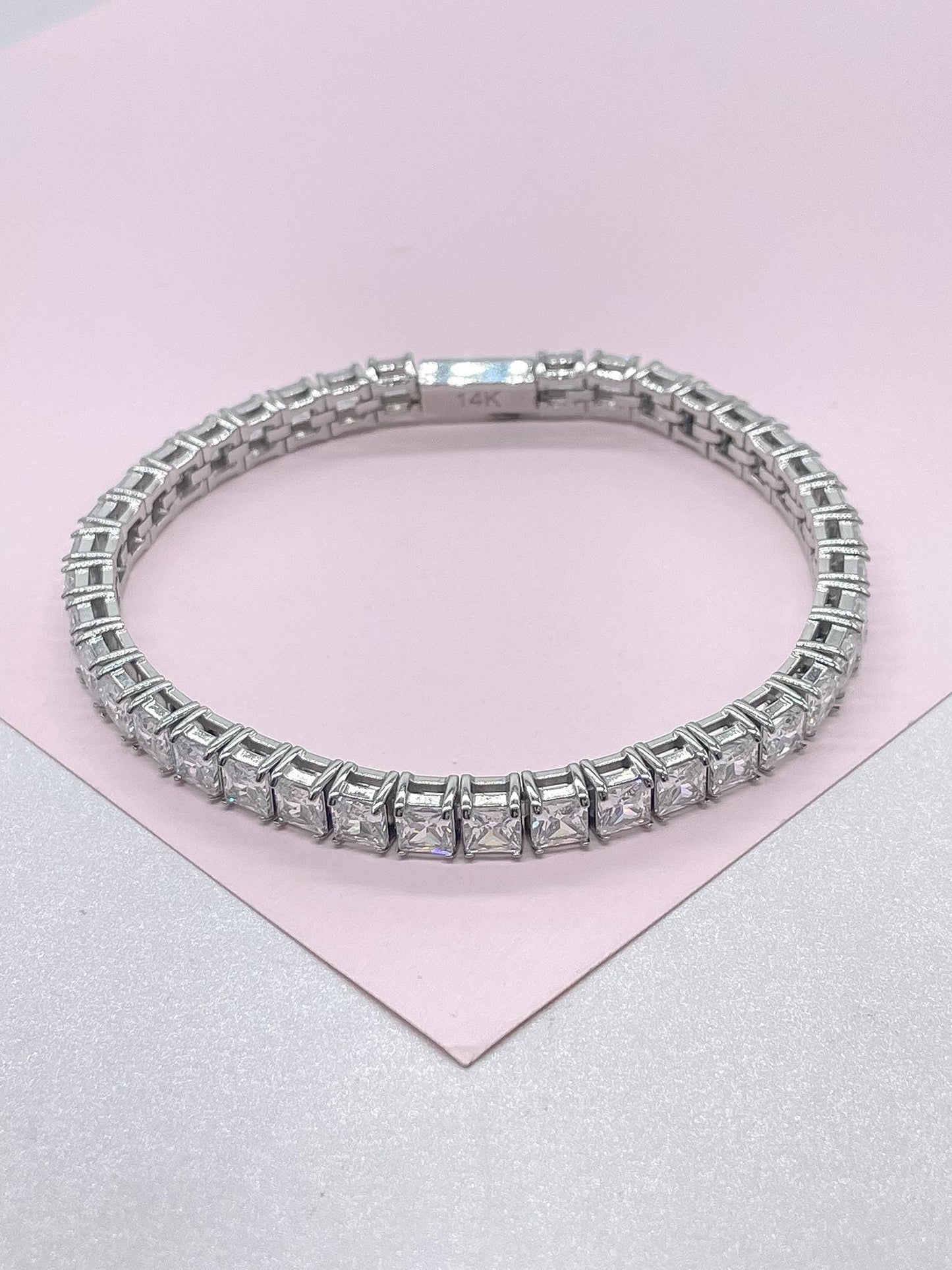 18k Gold Filled 5mm Princess Cut CZ Tennis Bracelet