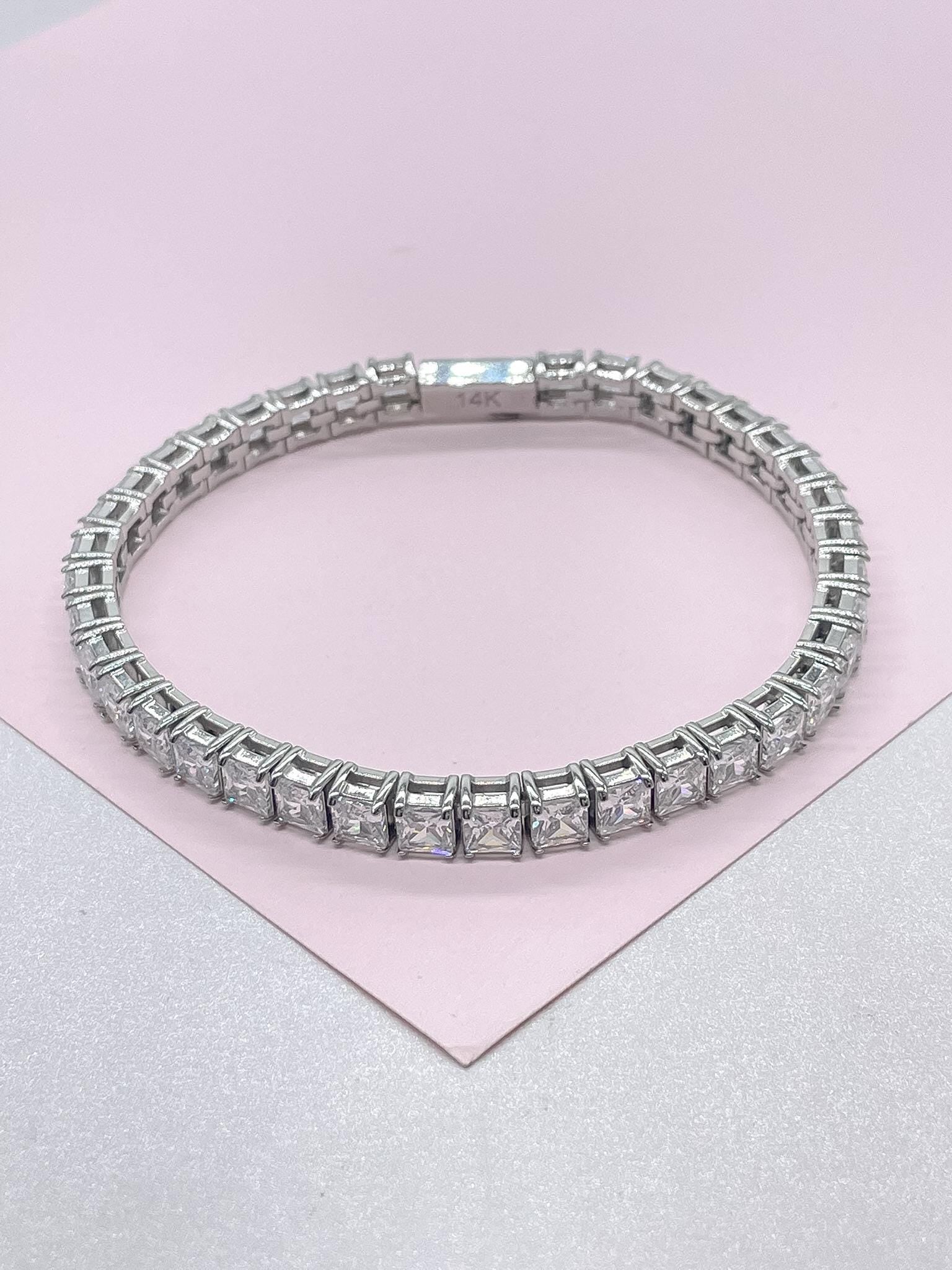 18k Gold Filled 5mm Princess Cut CZ Tennis Bracelet