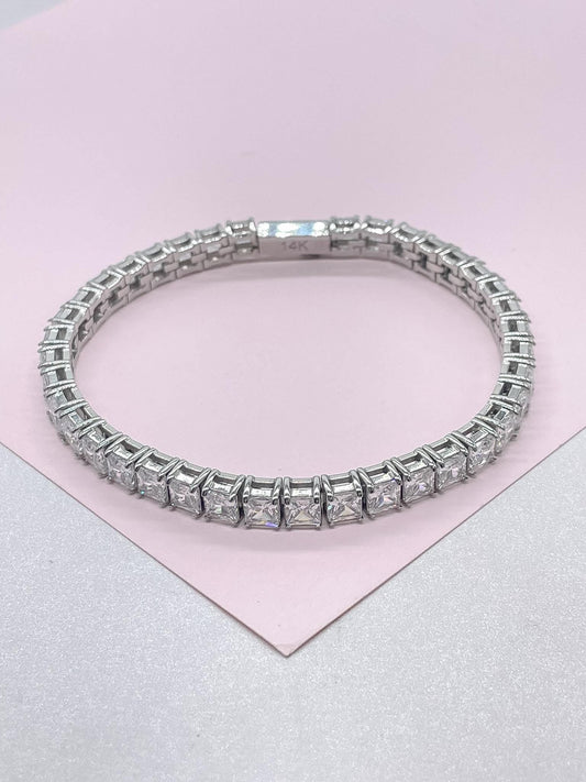 18k Gold Filled 5mm Princess Cut CZ Tennis Bracelet