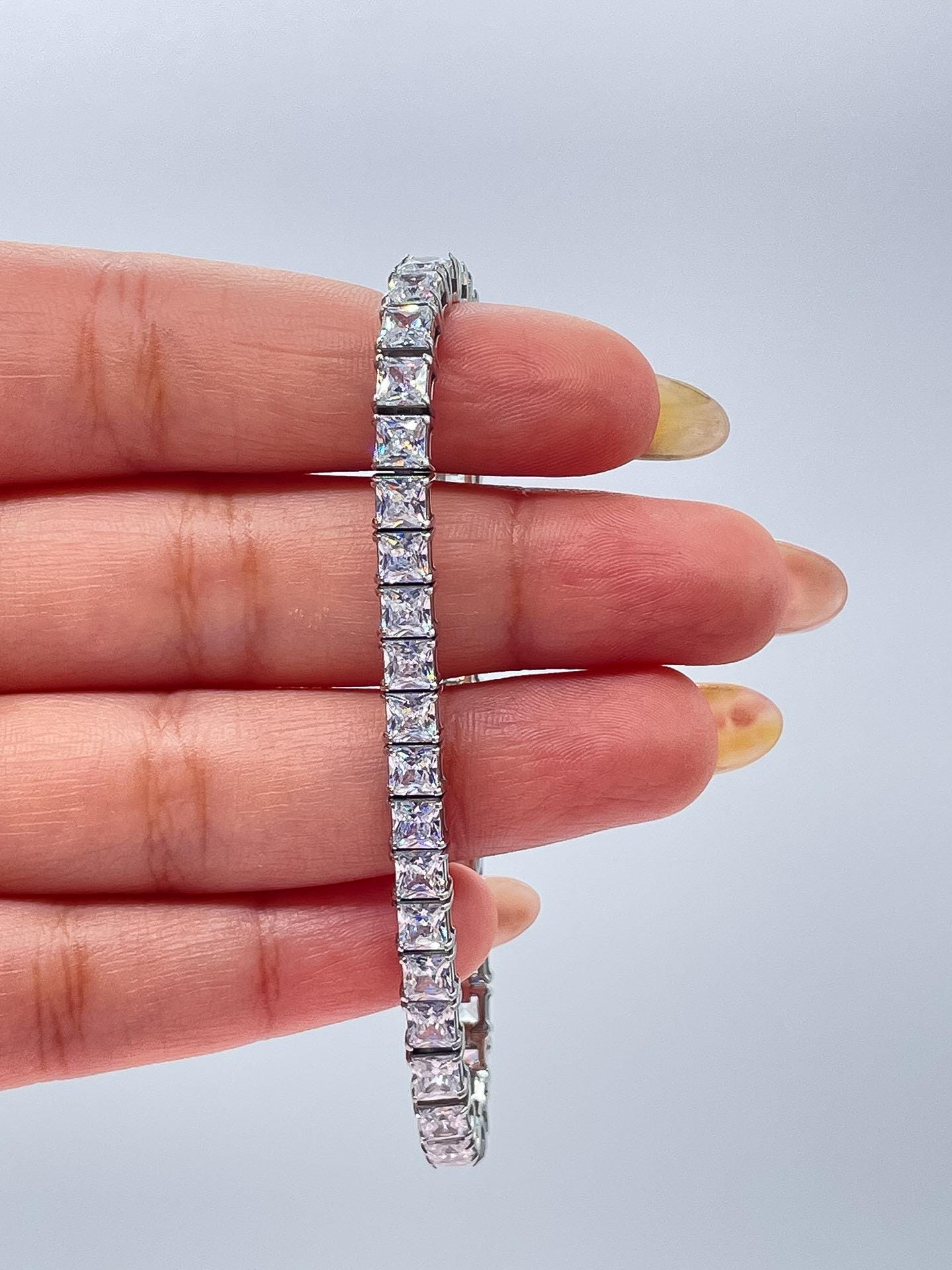 18k Gold Filled 5mm Princess Cut CZ Tennis Bracelet