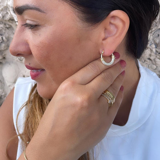 18k Gold Filled Small One-sided cz Hoop Earring