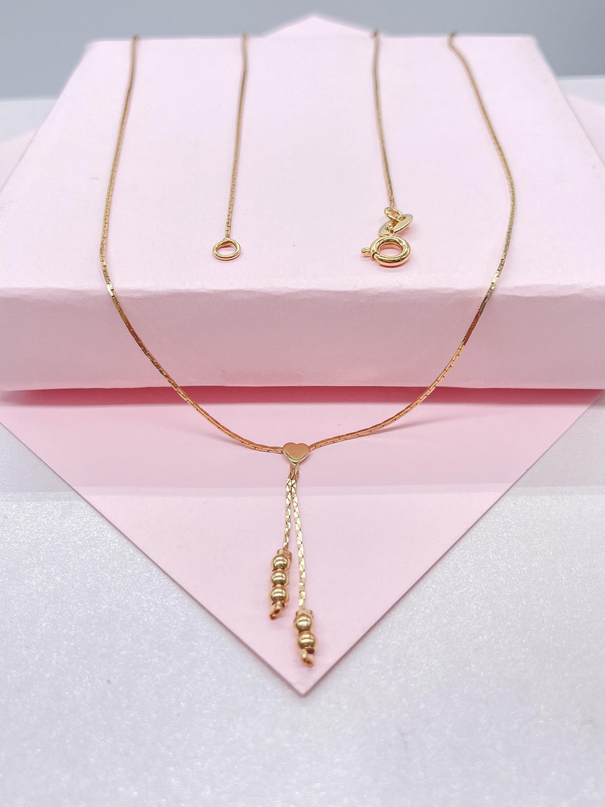 18k Gold Filled Cobra Link Choker with Engraved Tiny Heart and Beads Detail