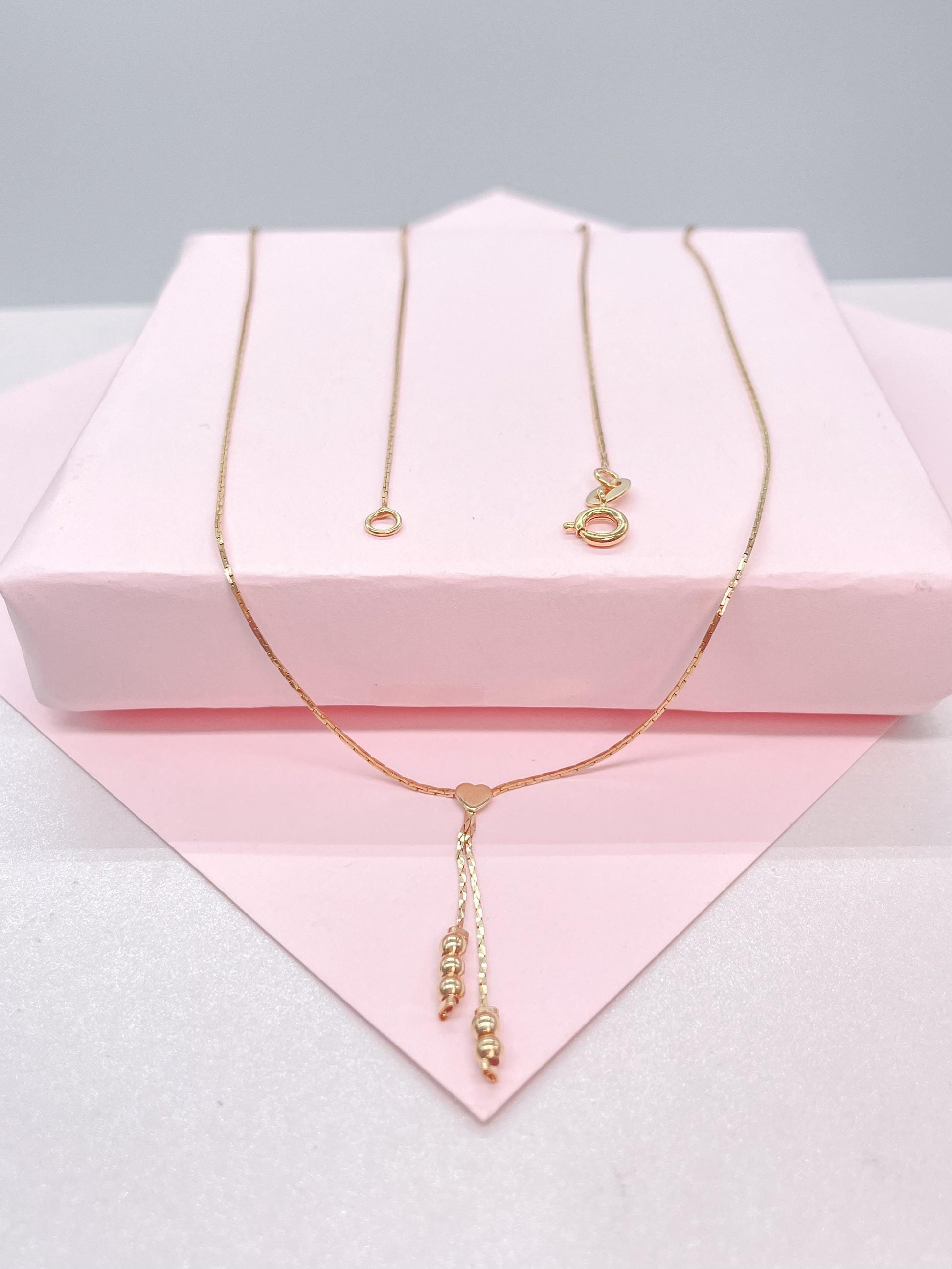 18k Gold Filled Cobra Link Choker with Engraved Tiny Heart and Beads Detail