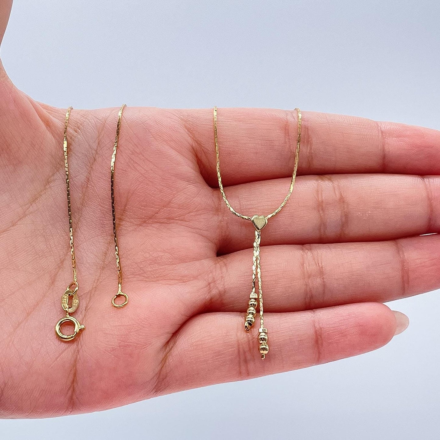 18k Gold Filled Cobra Link Choker with Engraved Tiny Heart and Beads Detail