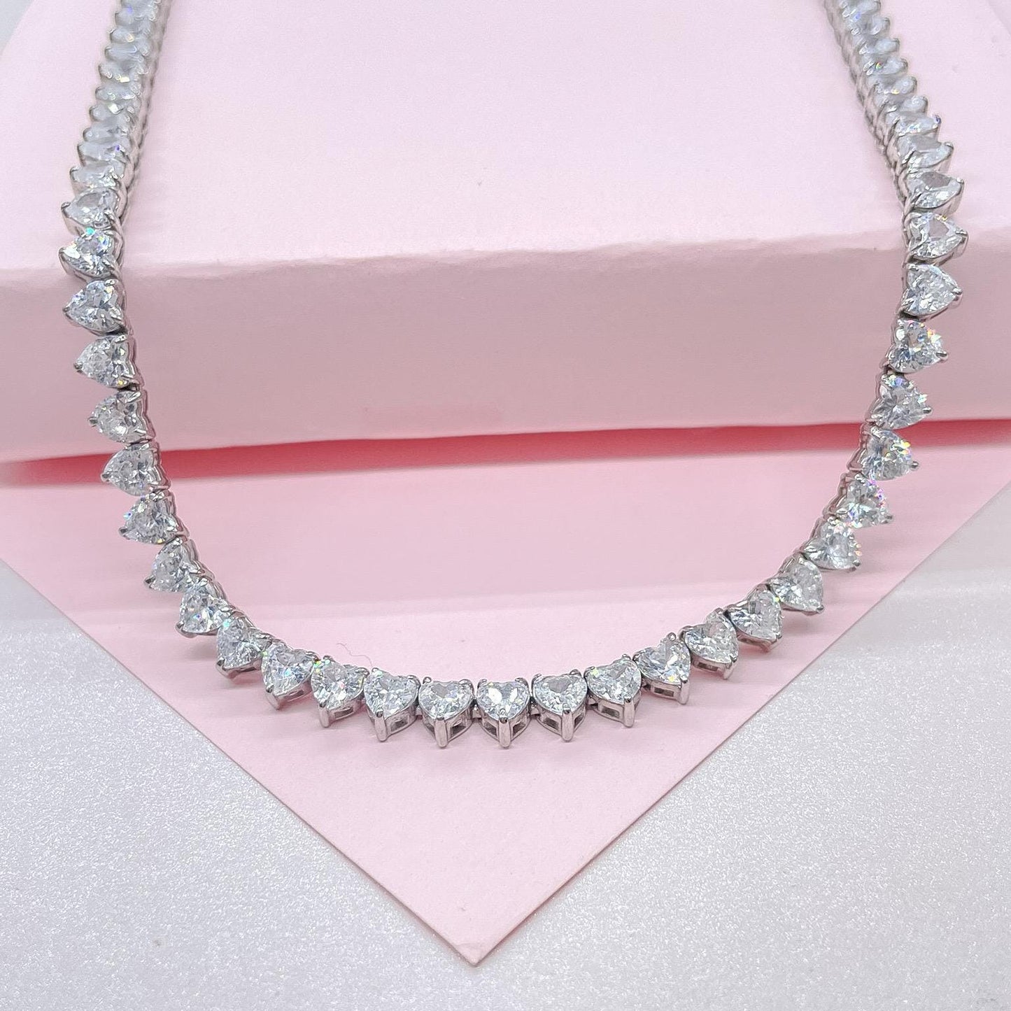 18k Gold Filled 5mm Heart Shaped Tennis Necklace with Bayonet Clasp