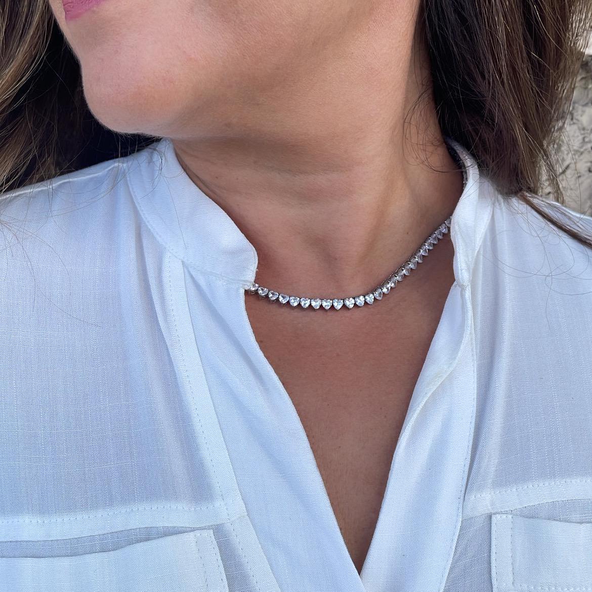 18k Gold Filled 5mm Heart Shaped Tennis Necklace with Bayonet Clasp